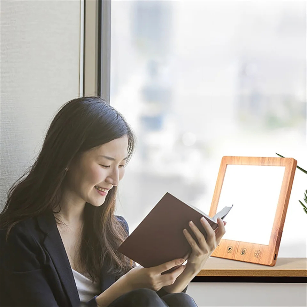 Lampe luminothérapie effet bois femme