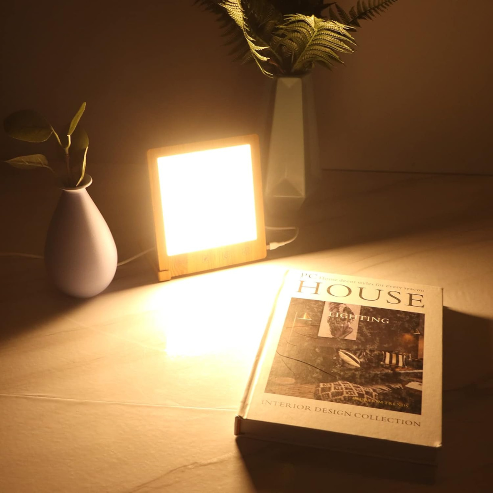 Lampe luminothérapie effet bois veilleuse