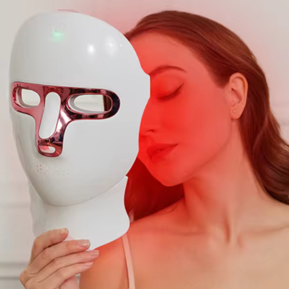 Masque luminothérapie visage cou rigide rose