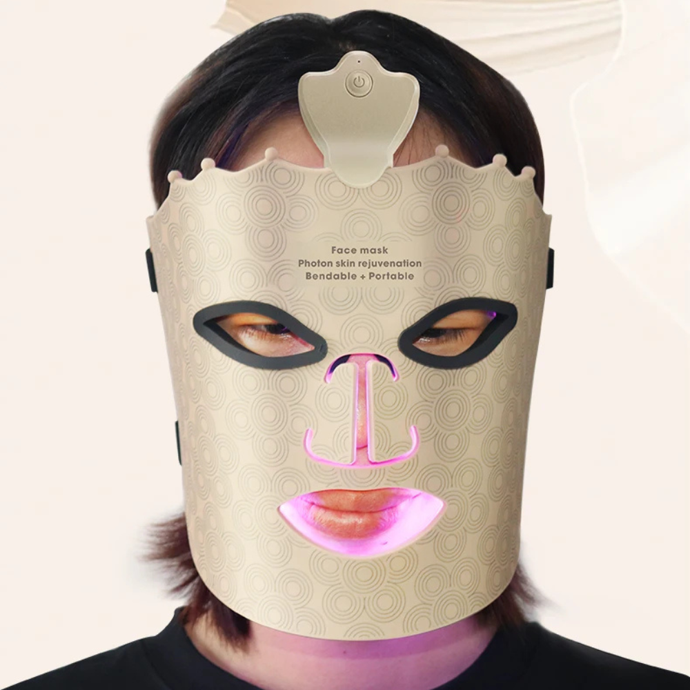 Masque visage luminothérapie souple lumière rose