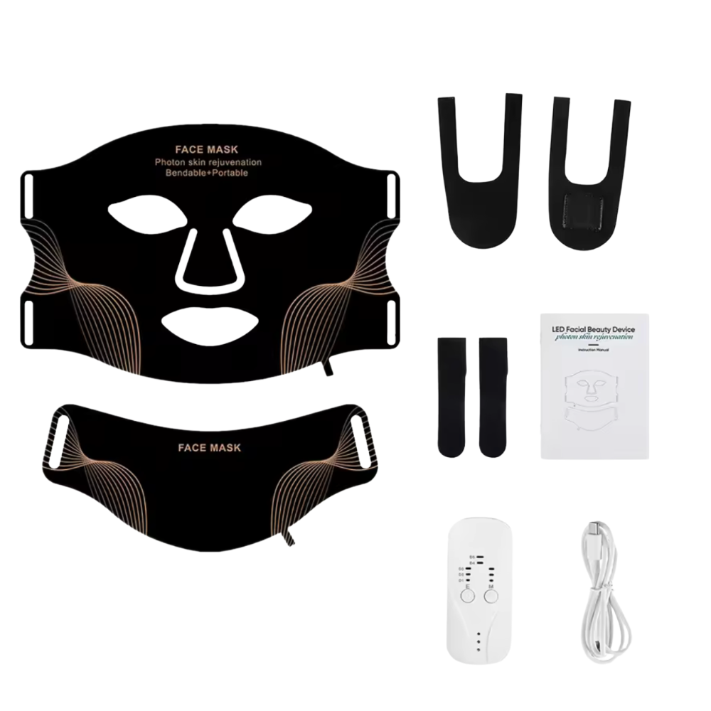 Masque luminothérapie visage cou souple noir